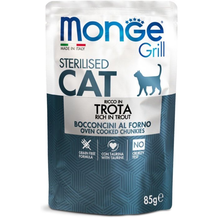 Monge Cat Grill Pouch паучи для стерилизованных кошек итальянская форель 85г