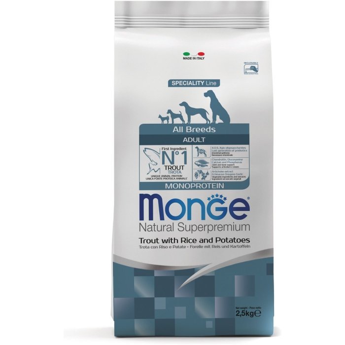 Monge Monoprotein корм для собак всех пород с форелью, рисом и картофелем