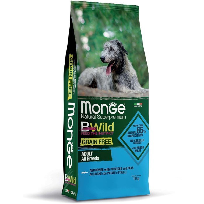 Monge Dog BWild GRAIN FREE беззерновой корм из анчоуса c картофелем и горохом для собак всех пород