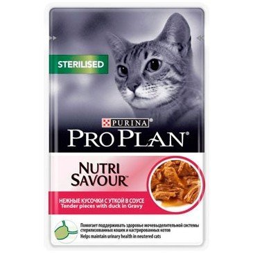 Purina Pro Plan Nutrisavour Sterilised Для стерилизованных кошек и кастрированных котов, утка в соусе