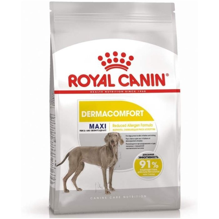 Корм Royal Canin для взрослых собак крупных пород идеальная кожа и шерсть, Макси Дерма Комфорт