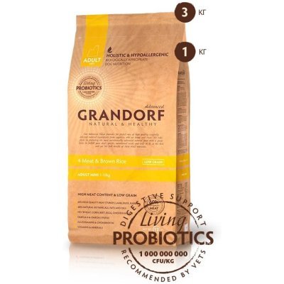 Grandorf PROBIOTIC 4 Meat &amp; Brown Rice Adult Mini 4 вида мяса для собак мини пород