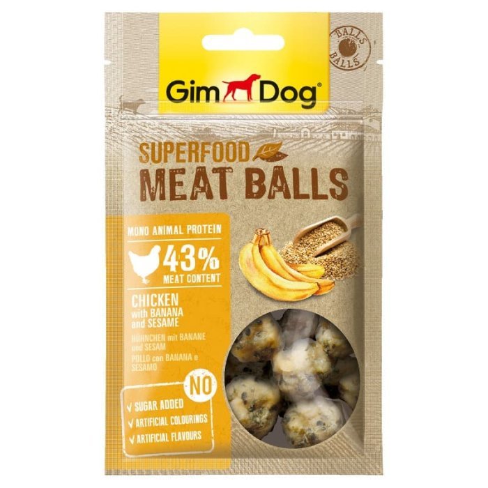 GimDog дополнительный корм (лакомство) из курицы с бананом и кунжутом для собак - "мясные шарики"