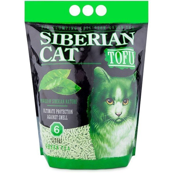 Сибирская кошка Тофу наполнитель комкующийся "Зеленый чай", биоразлагаемый