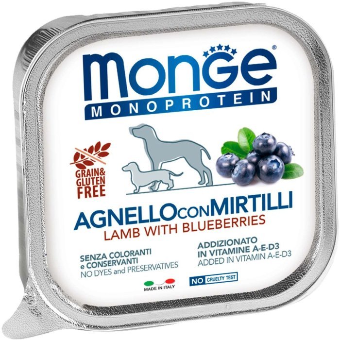 Monge Dog Monoprotein Fruits консервы для собак паштет из ягненка с черникой 150г