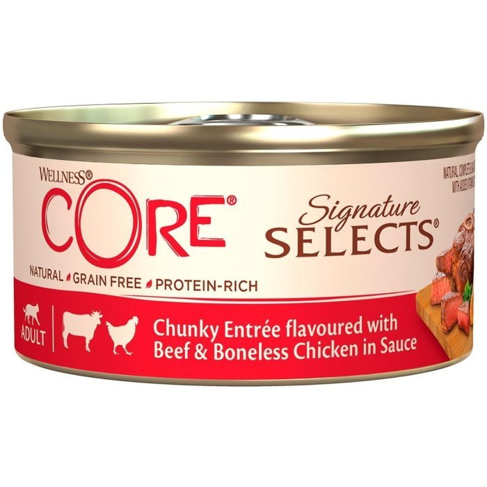 Wellness CORE Signature Selects консервы из говядины с курицей в виде кусочков в соусе для кошек 79 г