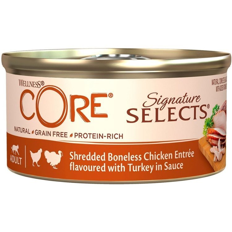 Wellness CORE SIGNATURE SELECTS консервы из курицы с индейкой в виде фарша в соусе для кошек 79 г