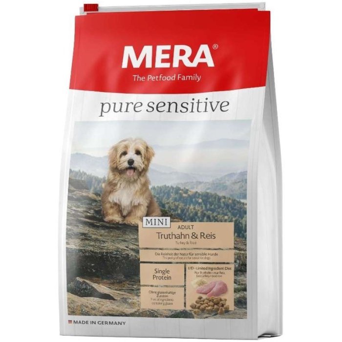 Сухой корм Mera Pure Mini Sensitive Adult Truthahn & Reis для собак малых пород с индейкой и рисом