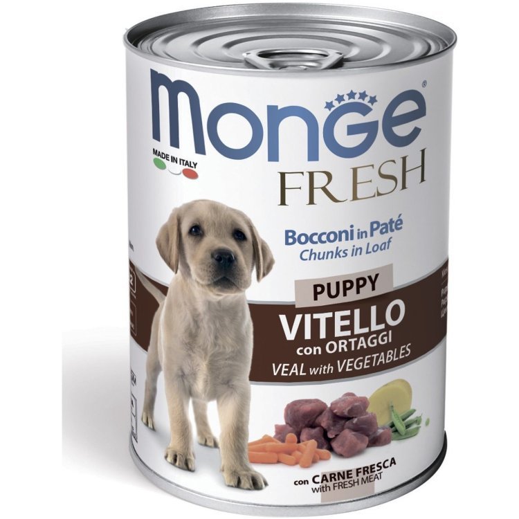 Monge Dog Fresh Chunks in Loaf консервы для щенков мясной рулет с кусочками телятины и овощами 400г