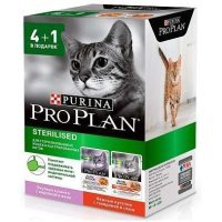 Purina Pro Plan промо-набор 4+1 кусочки в соусе для стерилизованных кошек, с курой и уткой
