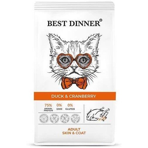 Best Dinner Adult Cat Duck & Cranberry Полнорационный сухой корм для взрослых кошек для ухода за кожей и шерстью с уткой и клюквой