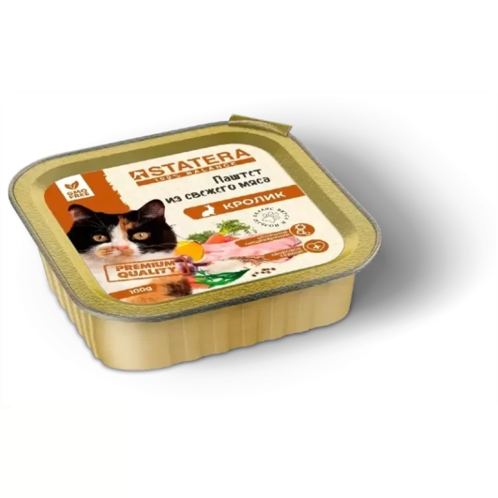 Полнорационный мясной паштет STATERA для кошек и котов с кроликом 100г