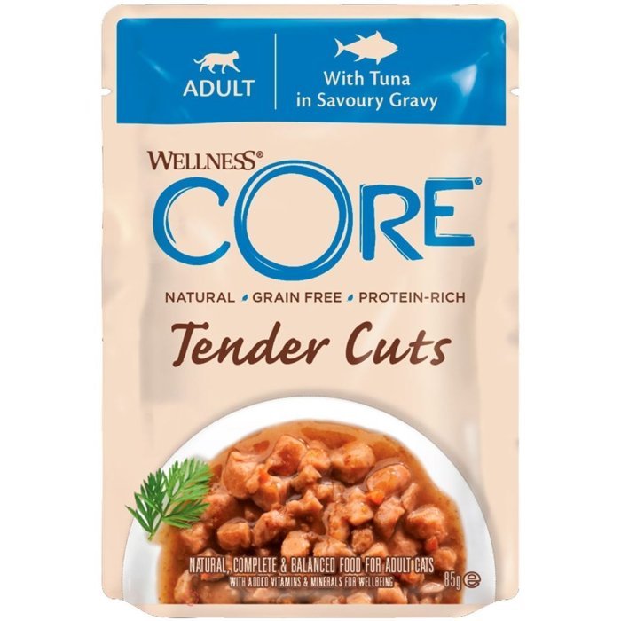 Wellness CORE Tender Cuts паучи из тунца в виде нарезки в соусе для кошек 85 г