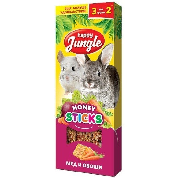 Happy Jungle палочки для круп. грызунов мед и овощи 3шт 90гр