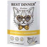 Best Dinner Exclusive Мусс сливочный для котят с 1 мес. и взрослых кошек Курочка с морковью, 85г