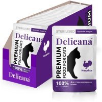Delicana Влажный корм для стерилизованных кошек Кусочки в соусе с Индейкой, 85г