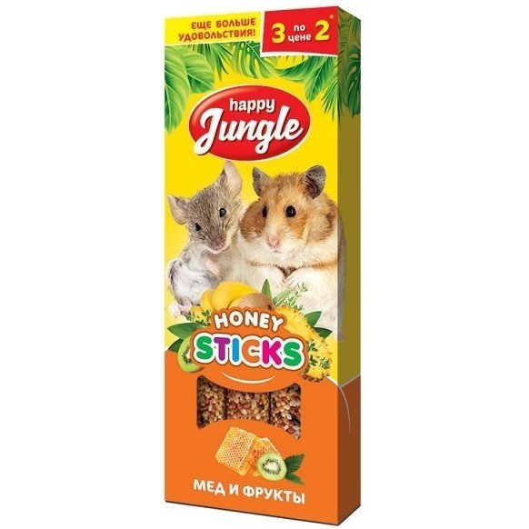 Happy Jungle палочки для мелк. грызунов мед и фрукты 3шт 90гр