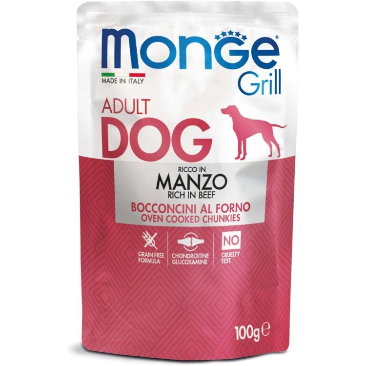 Monge Dog GRILL POUCH MANZO (Влажный корм с кусочками свежайшего мяса говядины)