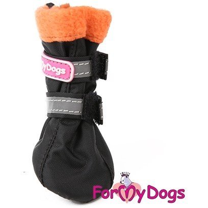 Сапоги ForMyDogs для собак на флисе черные/оранж