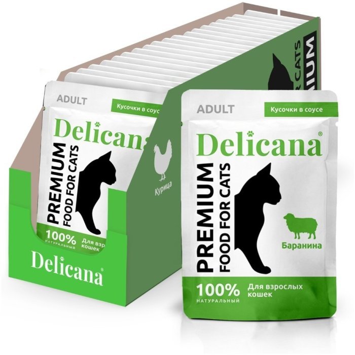 Delicana Влажный корм для взрослых кошек Кусочки в соусе с Бараниной, 85г