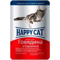 Happy Cat нежные кусочки в соусе Говядина и баранина, 100 г 