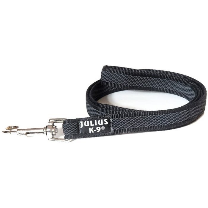 JULIUS-K9 поводок для собак Color & Gray Super-grip 2мм, с ручкой, до 50 кг, черно-серый