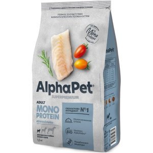 AlphaPet Monoprotein Mini Adult Белая рыба для взрослых собак мелких пород