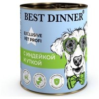 Best Dinner Exclusive Vet Profi Hypoallergenic для собак и щенков с индейкой и уткой, 340г