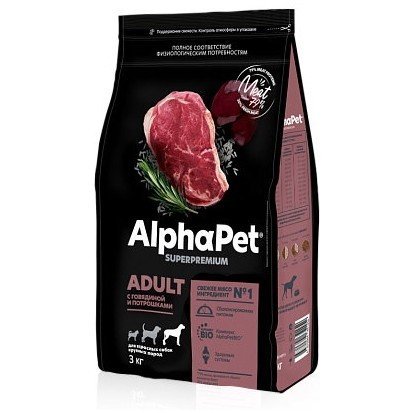 Alphapet Superpremium для взрослых собак крупных пород с говядиной и сердцем