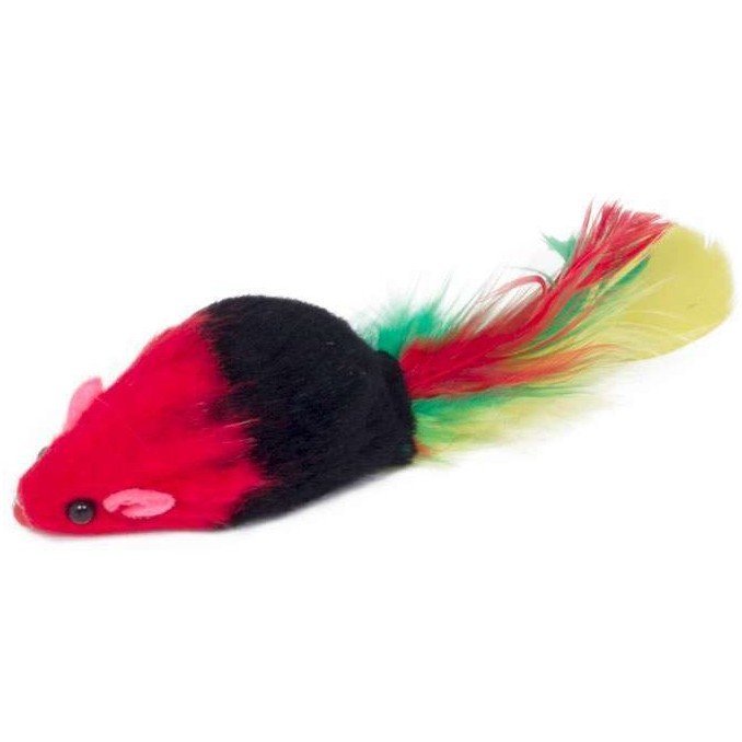 Игрушка для кошек "Мышь-погремушка с пером разноцветная", 45-50мм