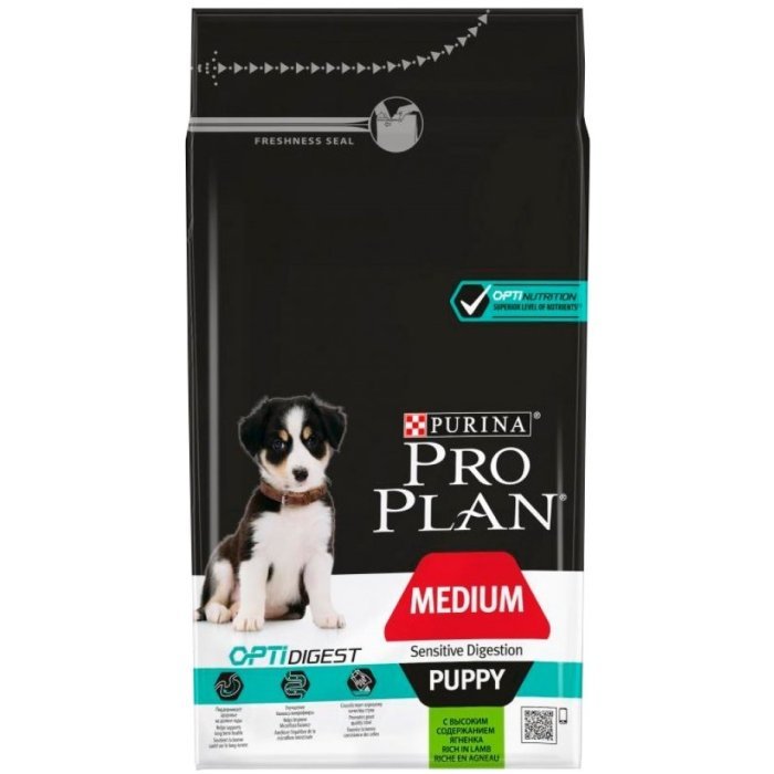 Purina Pro Plan для щенков средних пород с чувствительным пищеварением, ягнёнок с рисом