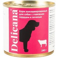 Delicana Влажный корм для взрослых собак с говяжьим сердцем и печенью, 240г