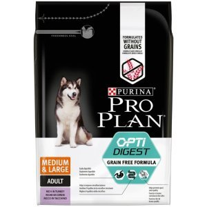 Pro Plan для собак средних и крупных пород с чувствительным пищ-ем, с индейкой, Optidigest Grain Free Formula