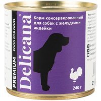Delicana Влажный корм для взрослых собак с желудками индейки, 240г