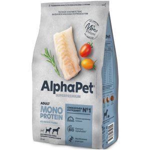 AlphaPet Monoprotein Adult Белая рыба для взрослых собак средних и крупных пород