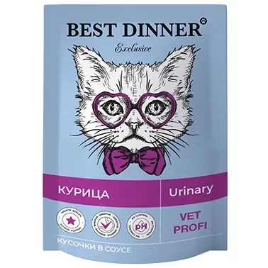 Best Dinner Exclusive Vet Profi Urinary для кошек кусочки в соусе Курица, 85г