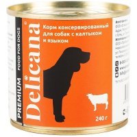Delicana Влажный корм для взрослых собак с калтыком и языком, 240г
