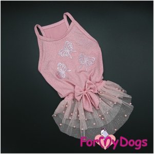 Платье ForMyDogs для собак "Бабочки" пудреное