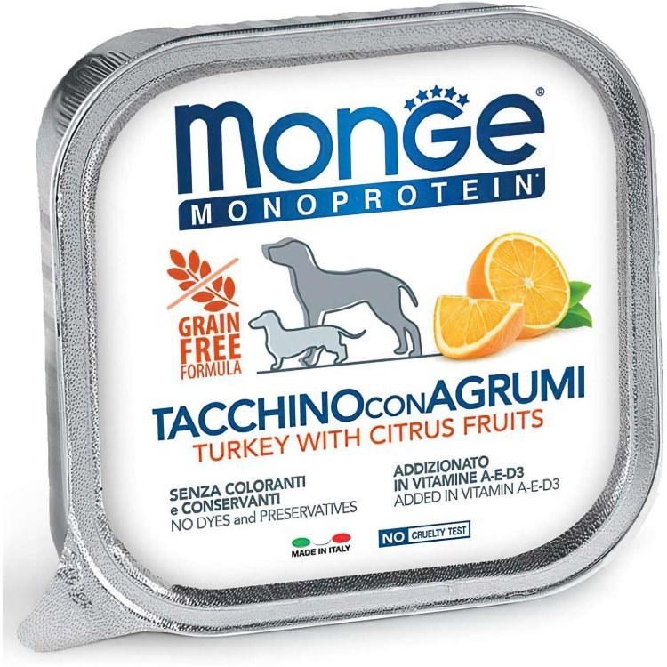 Monge Dog Monoprotein Fruits консервы для собак паштет из индейки с рисом и цитрусовыми