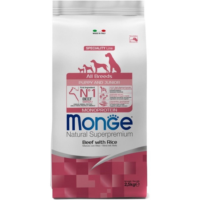 Monge Dog Monoprotein Puppy&Junior корм для щенков всех пород говядина с рисом