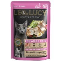 Leo&Lucy паучи для стерилизованных кошек Индейкой и Кроликом в соусе, 85г