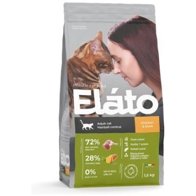 Elato Holistic Cat Hairball Control корм для кошек, Выведения комочков шерсти, с Курицей и Уткой
