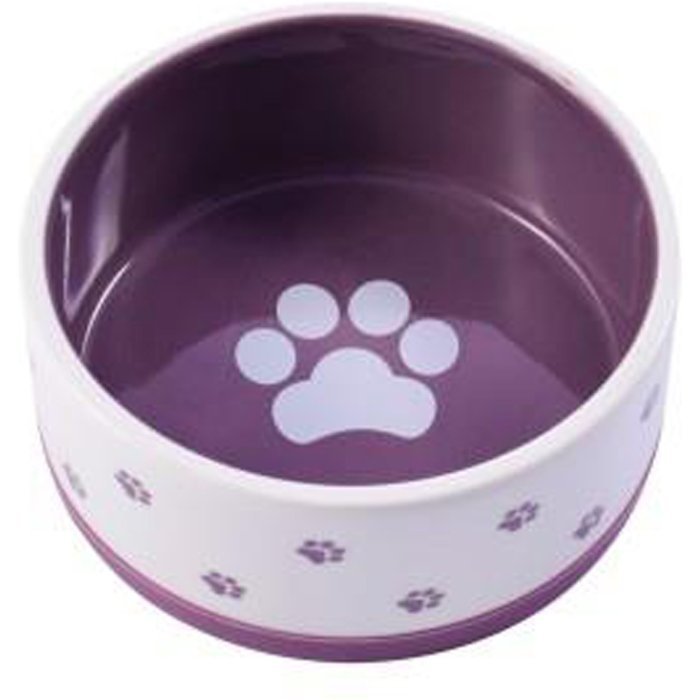Mr.Kranch Миска керамическая нескользящая для собак 360 мл белая с фиолетовым