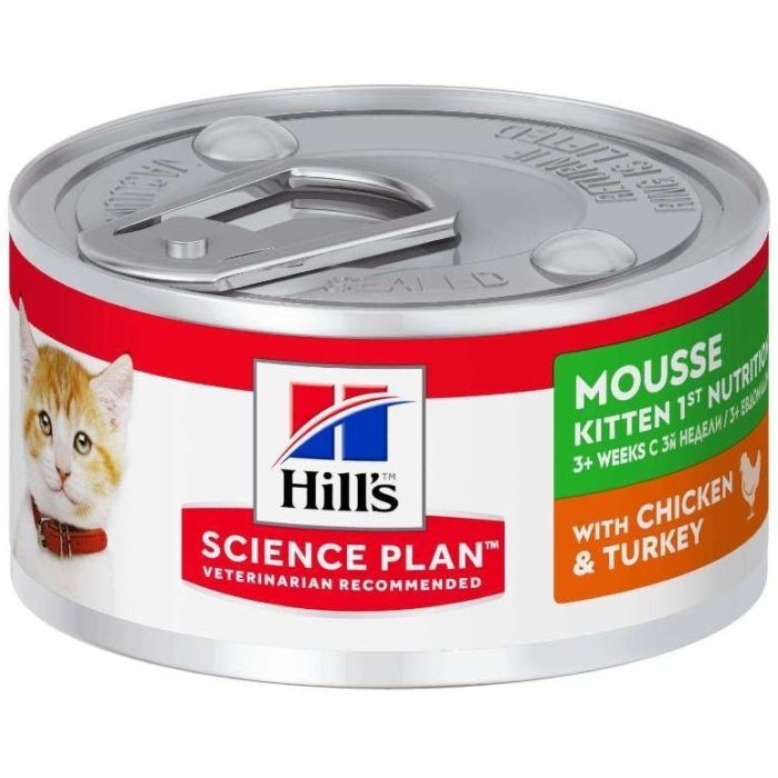 Hill's консервы для котят для здорового роста и развития, мусс с курицей и индейкой