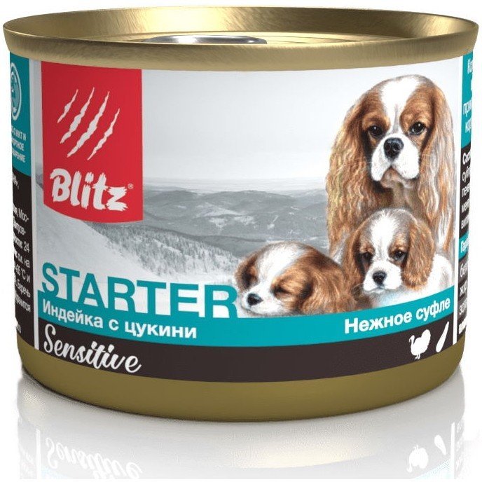 Blitz Sensitive Starter консервированный корм для щенков, беременных и кормящих сук, Индейка с цукини 200г