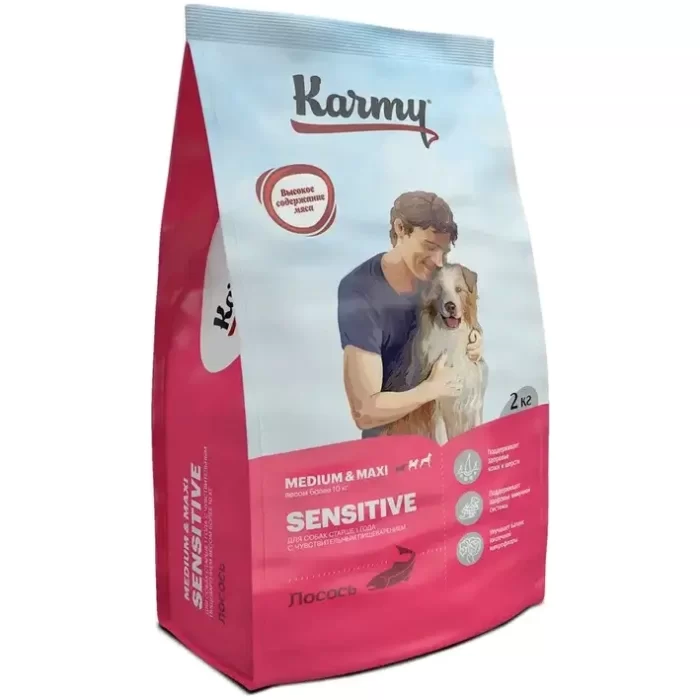 KARMY Sensitive Medium & Maxi Лосось. Сухой корм для собак средних и крупных пород с чувствительным пищеварением