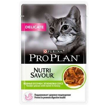 PRO PLAN NUTRISAVOUR Delicate для кошек с чувствительным пищеварением, с ягненком в соусе