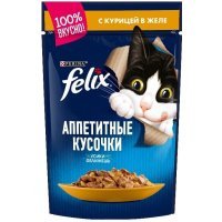 Felix Аппетитные кусочки для взрослых кошек, с курицей в желе, 85 г