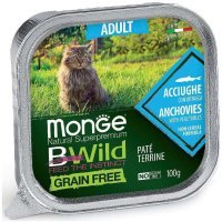 Monge Cat BWild GRAIN FREE беззерновые консервы из анчоусов с овощами для взрослых кошек 100г