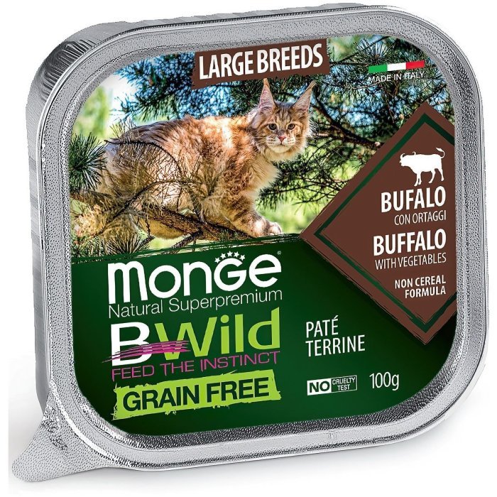 Monge Cat BWild GRAIN FREE беззерновые консервы из буйвола с овощами для кошек крупных пород 100г